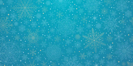 Background of complex big and small Christmas snowflakes in light blue colors. Winter illustration with falling snowのイラスト素材