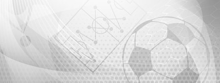 Abstract background on a football theme with big ball and other soccer symbols in gray colorsのイラスト素材
