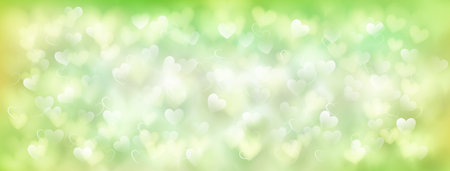 Background of small translucent blurry hearts in light green colors. Illustration for Valentine's dayのイラスト素材