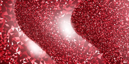 Abstract mosaic shiny background of small sparkling triangles and glares in red colorsのイラスト素材
