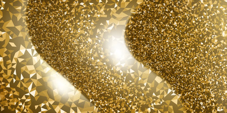 Abstract mosaic shiny background of small sparkling triangles and glares in golden colorsのイラスト素材