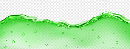 Translucent wave of sea water in green color with air bubbles on the surface and in the depth, isolated on transparent background. Transparency only in vector fileのイラスト素材
