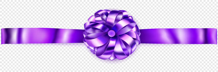 Beautiful purple shiny bow with horizontal ribbon with shadow on transparent backgroundのイラスト素材