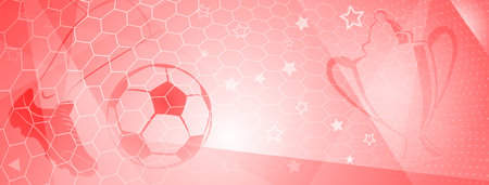 Abstract soccer background with big football ball and other sport symbols in red colorsのイラスト素材