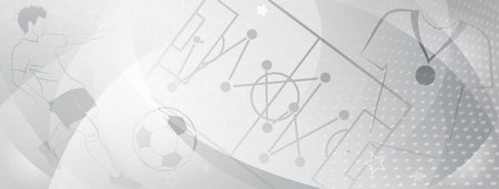 Abstract soccer background with a football player kicking the ball and other sport symbols in gray colorsのイラスト素材