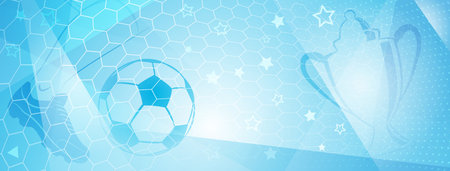 Abstract soccer background with big football ball and other sport symbols in light blue colorsのイラスト素材