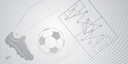 Abstract soccer background with big football ball and other sport symbols in gray colorsのイラスト素材