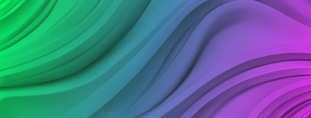 Abstract background with wavy surface in green and purple colors