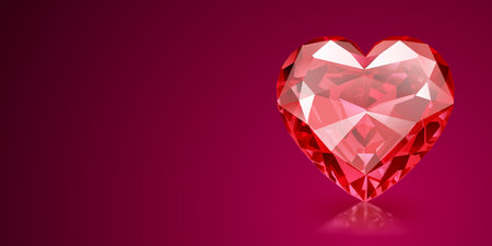 Valentine's day illustration with big red crystal faceted heart on crimson backgroundのイラスト素材