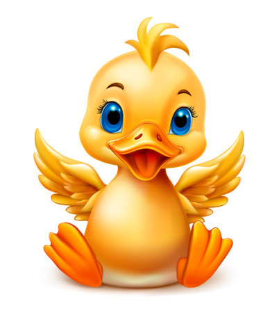 Cute Cartoon Smiling Duckling, Isolated on White Backgroundのイラスト素材