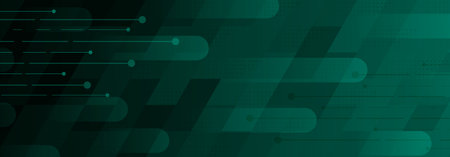 Abstract background in dark green colors consisting of geometric shapes, lines and dotsのイラスト素材