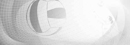 Volleyball themed background in gray tones with abstract meshes, curves and dotted lines, with a female volleyball player hitting the ballのイラスト素材