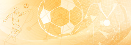 Football themed background in yellow tones with abstract meshes and curves, with sport symbols such as a football player and ballのイラスト素材