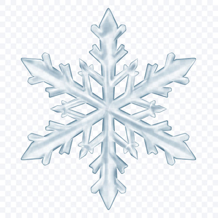 Large complex translucent beautiful Christmas snowflake in gray colors, isolated on transparent background. Transparency only in vector formatのイラスト素材