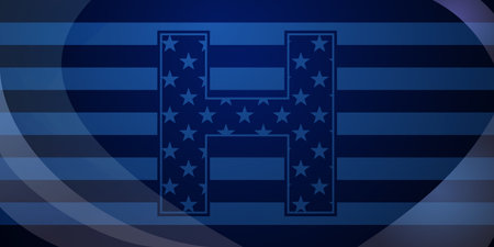 US presidential elections abstract background with elements of the american flag and large letter H in blue colorsのイラスト素材