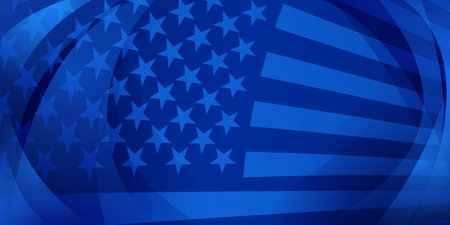Vector illustration of the American flag featuring stars and stripes in various shades of blue, creating a modern, abstract design.のイラスト素材