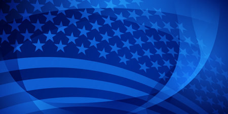 Vector illustration of the American flag featuring stars and stripes in various shades of blue, creating a modern, abstract design.のイラスト素材