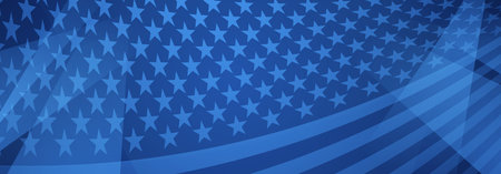 Vector illustration of the American flag featuring stars and stripes in various shades of blue colors, creating a modern, abstract design.のイラスト素材