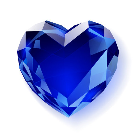 A vibrant blue gemstone, cut into a heart shape, with facets reflecting light, on a white background with subtle shadowing.のイラスト素材