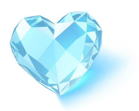 Illustration of a blue heart-shaped diamond on a white background with subtle shadow.のイラスト素材