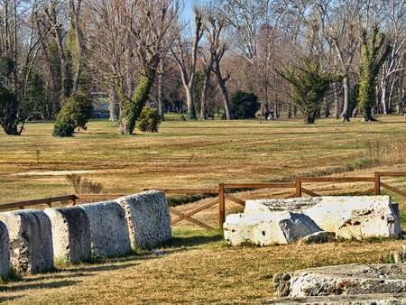 Roman ruins in the park near Tiberio Bridge in Rimini. Italyの写真素材