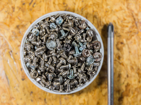 screw and screw driver on table