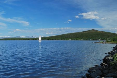 A yacht on waterの写真素材