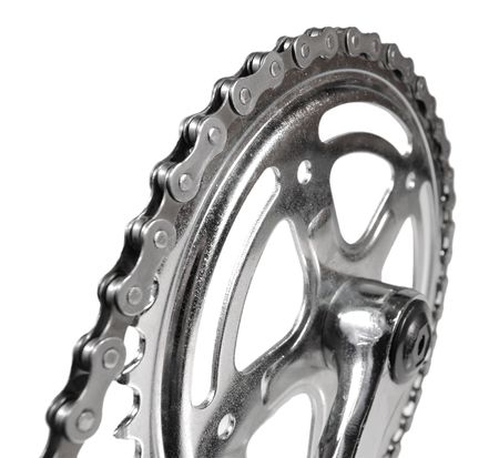 Macro shot of bicycle chain isolated on white.