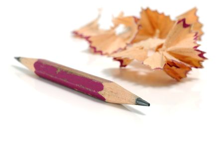 Sharpener and pencil on a white backgroundの写真素材