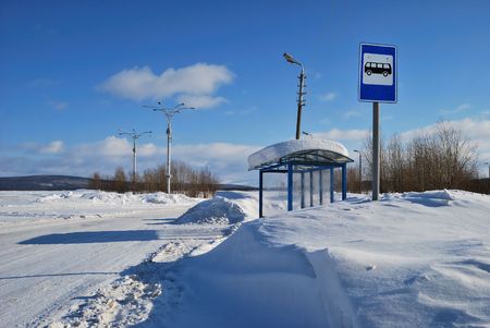 Winter day shot of Bus Stopの写真素材
