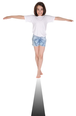 The girl balancing on a strip. On a white background.
の写真素材