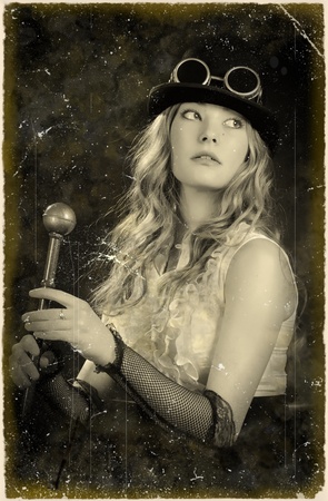 Retro styled photography of a posing steampunk girl .の写真素材