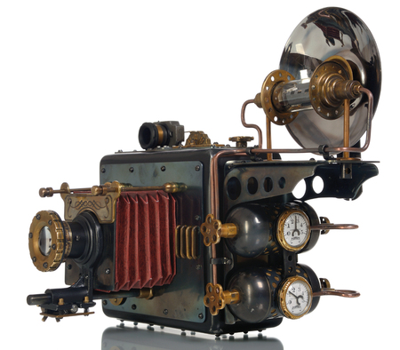 Photo camera on a white background. Style Steampunk.の写真素材