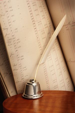Antique Quill Pen and Ledgerの写真素材