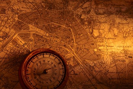 Old map of Paris with compassの写真素材