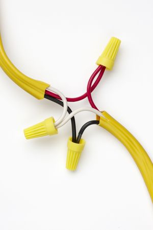 electrical wires spliced together and cappedの写真素材