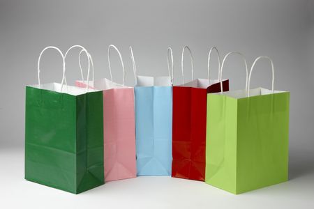 colorful shoppings bags shot on soft white backgroundの写真素材