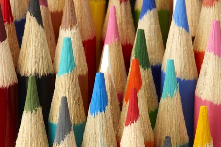 Close-up shot of a group of color pencilsの写真素材