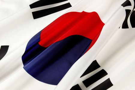 Extreme close up shot of wavy South Korean flagの写真素材