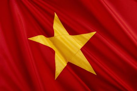Close up shot of wavy Vietnamese flagの写真素材