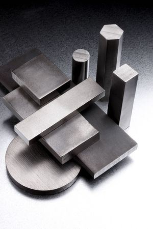 Various steel shapes arranged on metal backgroundの写真素材