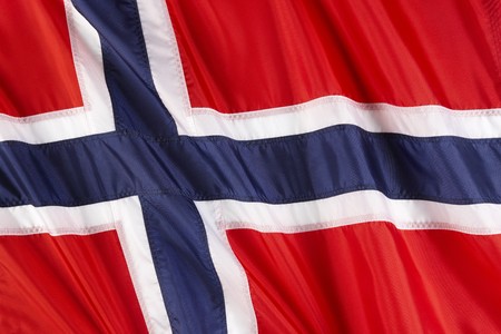Close up shot of wavy flag of Norwayの写真素材