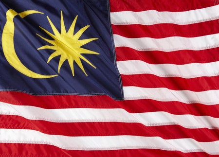 Close up shot of wavy flag of Malaysiaの写真素材