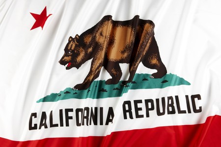 close up shot of wavy state flag of Californiaの写真素材