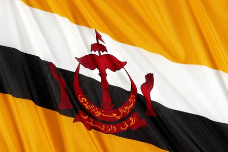 Close up shot of wavy flag of Bruneiの写真素材