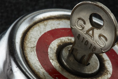 macro shot of locking gas cap with keyの写真素材