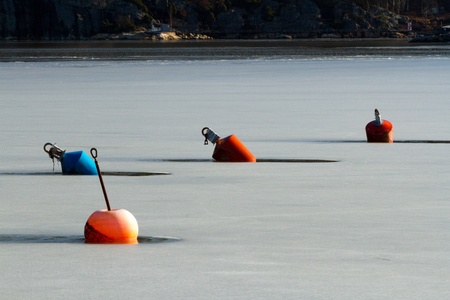 Bouys locked into the icy water