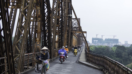Long Ba bridge in the city of Hanoi, Vietnamのeditorial素材
