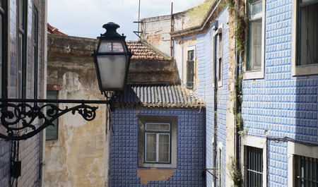 view of an old street area of ???? Alfama, Lisbonの写真素材