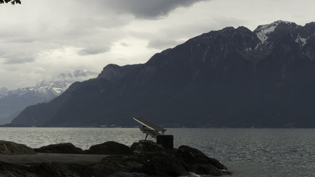 Diving board on the lakeの写真素材